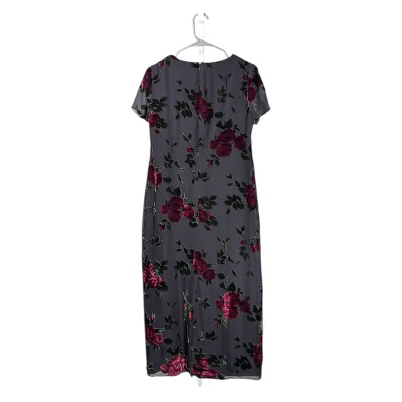 Vintage Talbots Women's Maxi Dress Gray Floral Burnout Velvet Silk Blend Size 4P - Picture 2 of 9